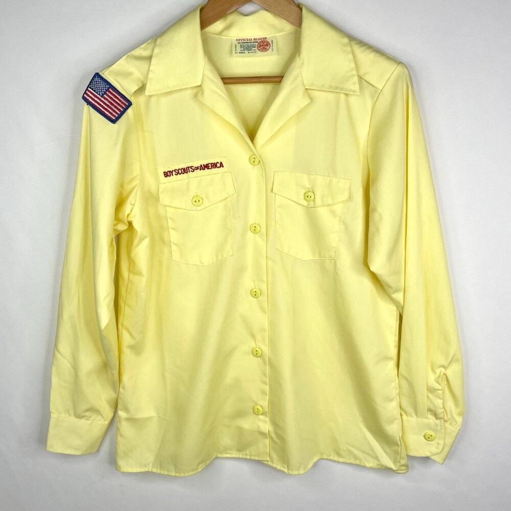 Vintage Boy Scouts Yellow Button Front Blouse MD